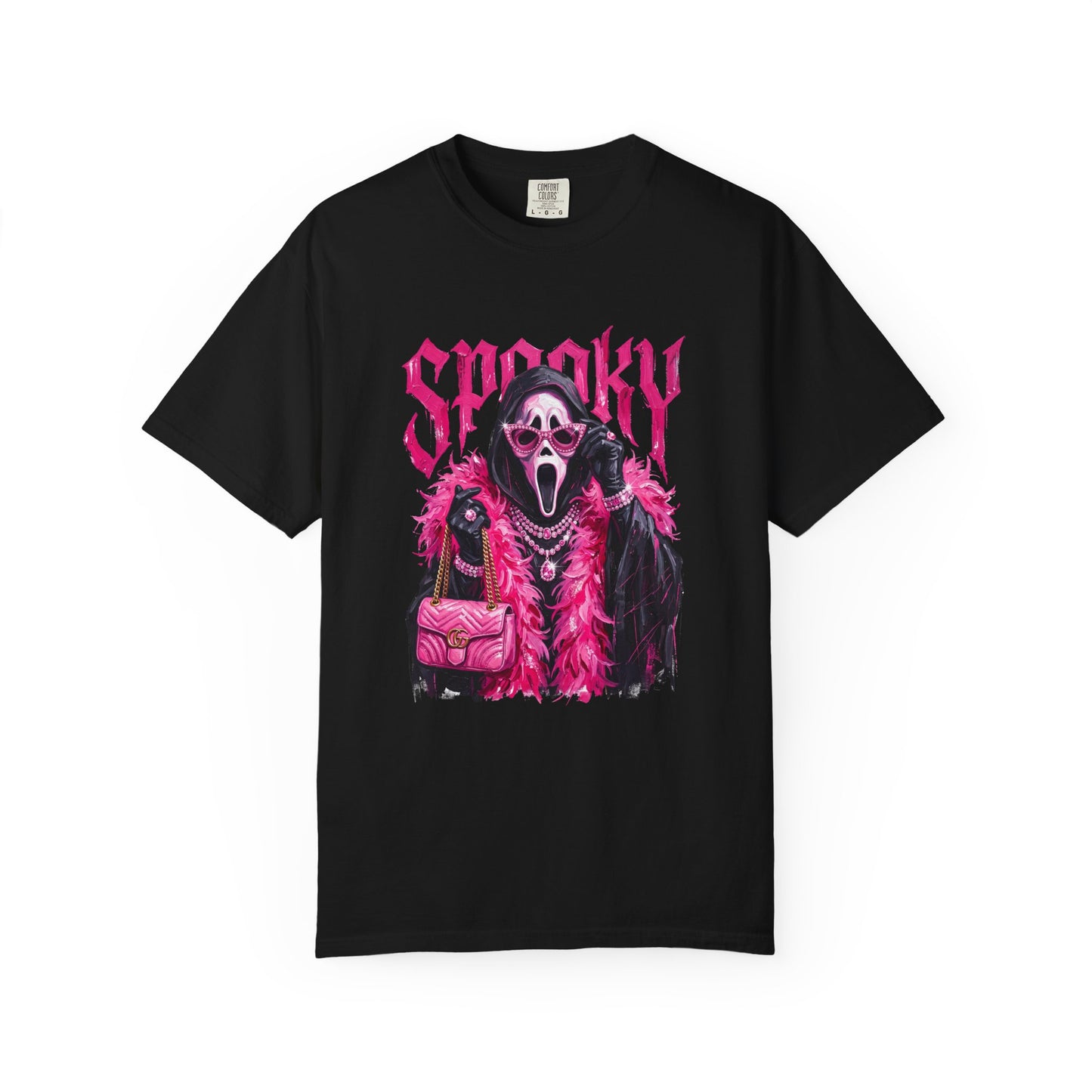 Spooky Pink Fur Ghostface Graphic T-Shirt
