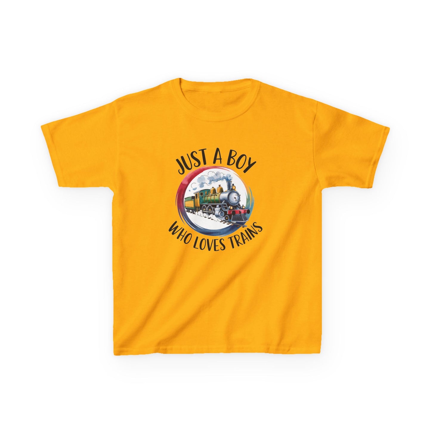 Kids Tee — "Just a Boy Who Loves Trains" Vintage Locomotive Shirt