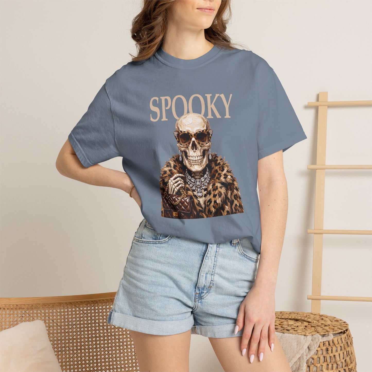 Spooky Skull Leopard  Graphic Tee - White font