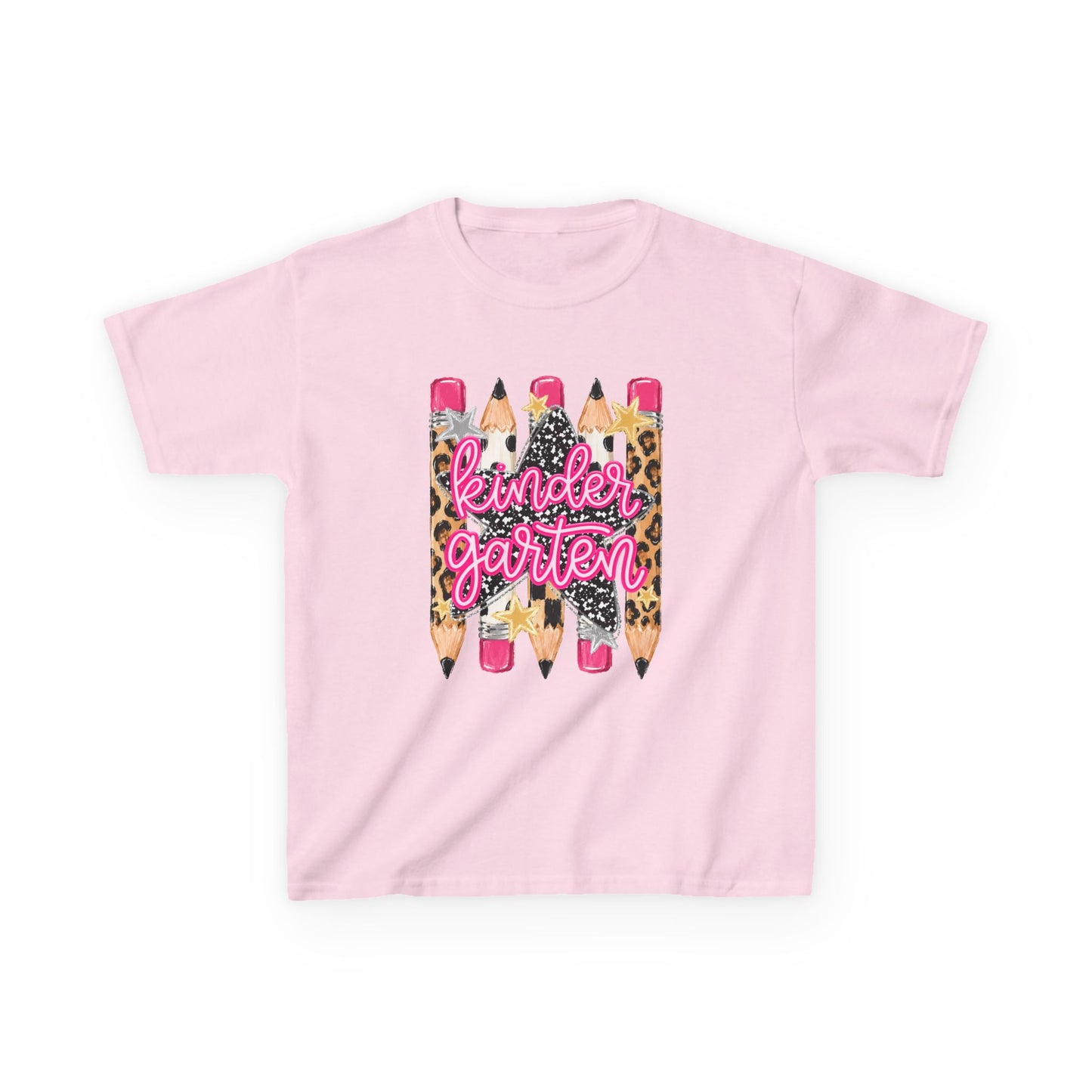 Kindergarten Pencils Kids Tee — Leopard Print Back-to-School Shirt
