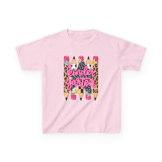 Kindergarten Pencils Kids Tee — Leopard Print Back-to-School Shirt
