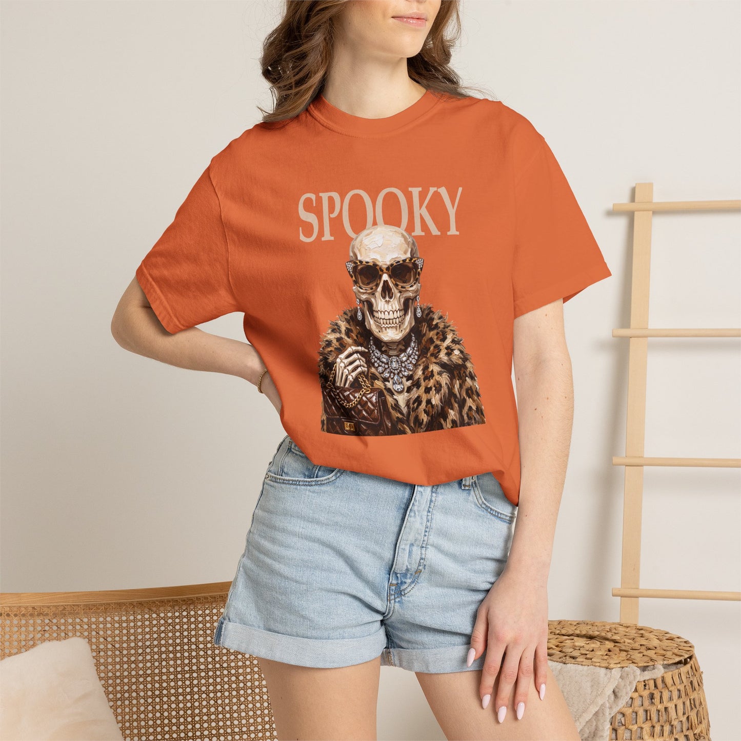 Spooky Skull Leopard  Graphic Tee - White font