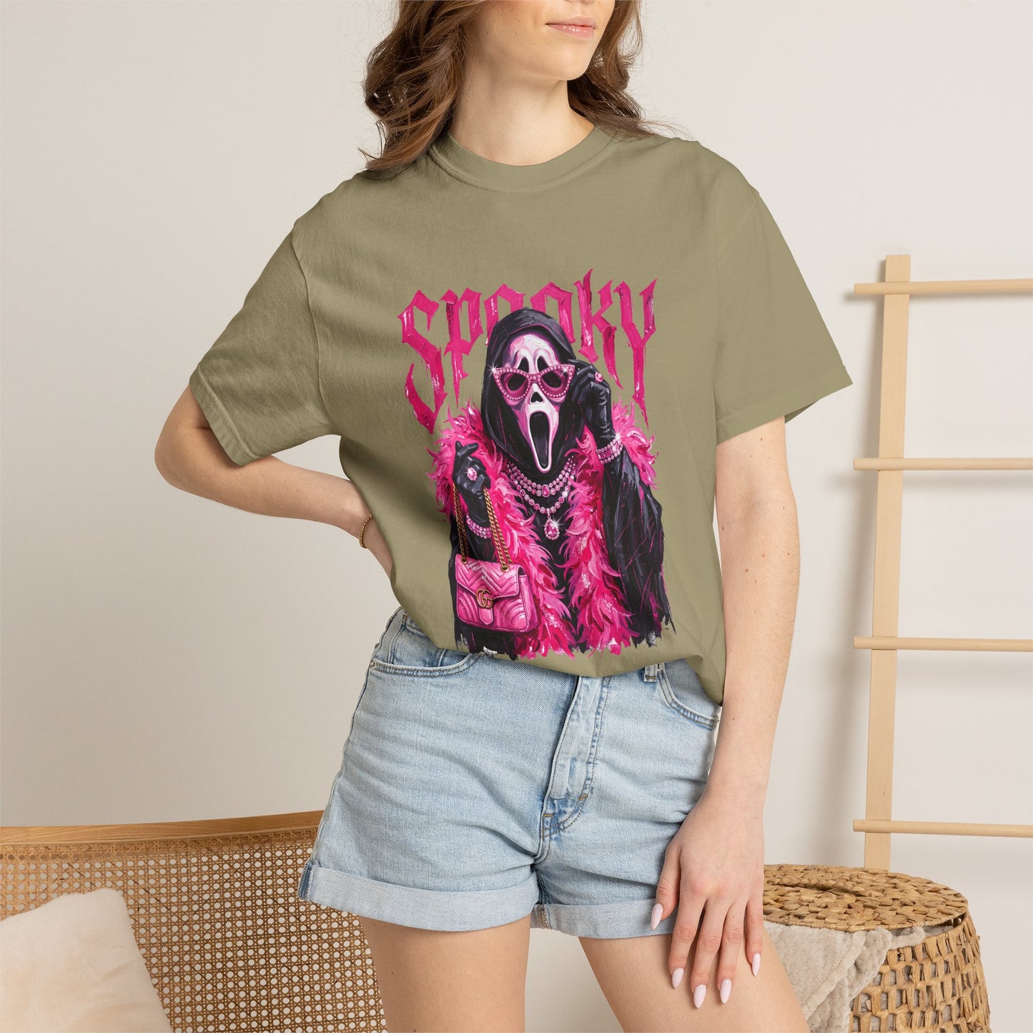 Spooky Pink Fur Ghostface Graphic T-Shirt