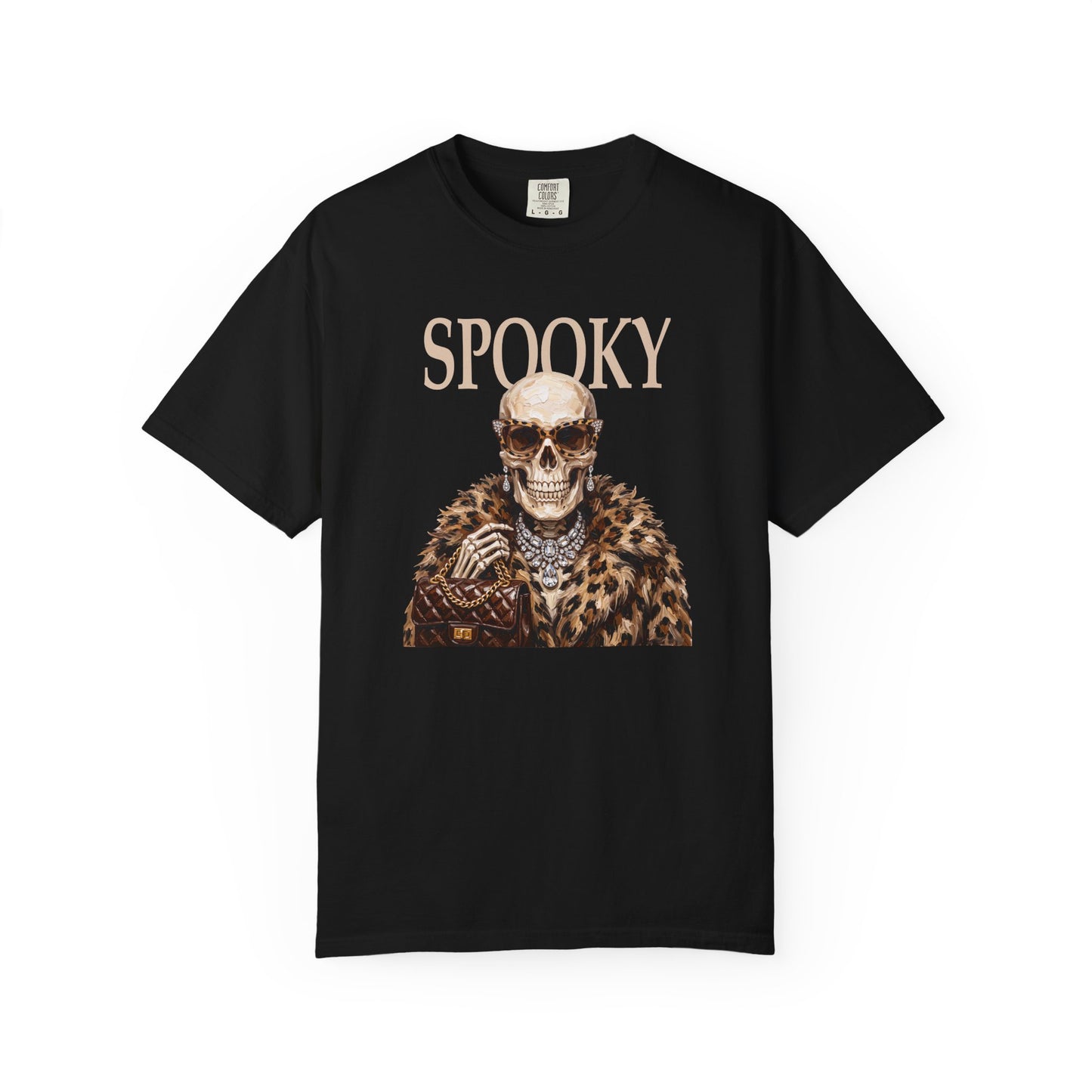 Spooky Skull Leopard  Graphic Tee - White font