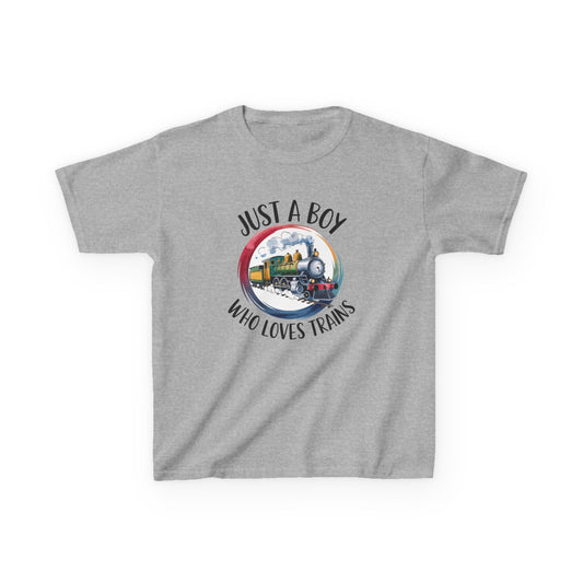Kids Tee — "Just a Boy Who Loves Trains" Vintage Locomotive Shirt