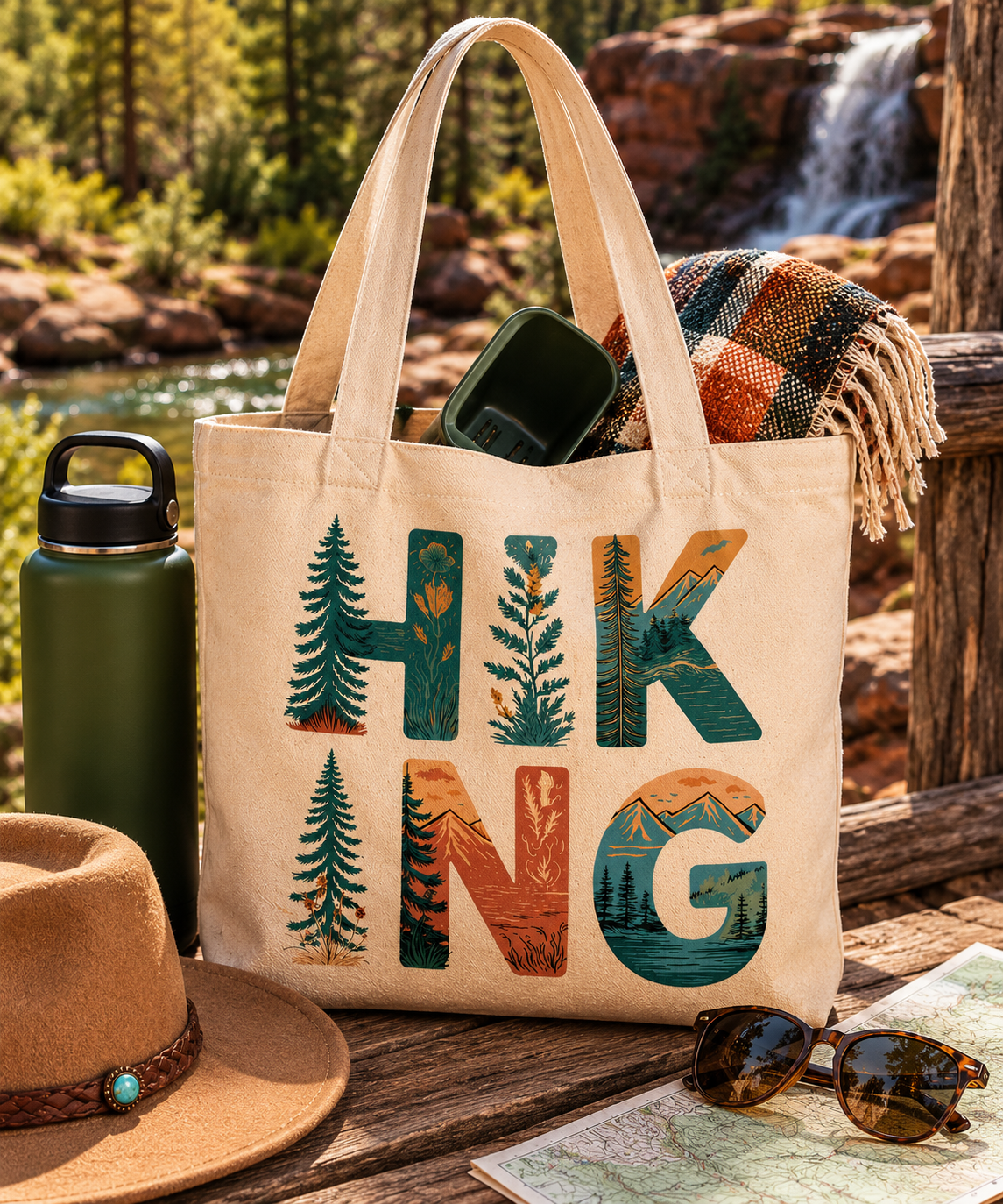 "Hiking" Travel Canvas Tote