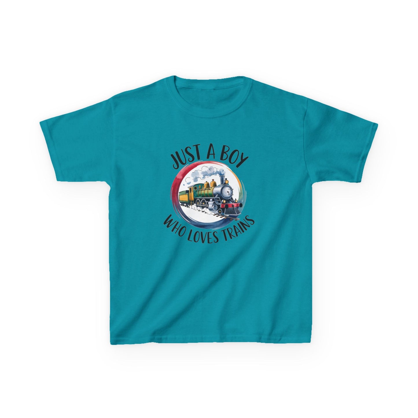 Kids Tee — "Just a Boy Who Loves Trains" Vintage Locomotive Shirt