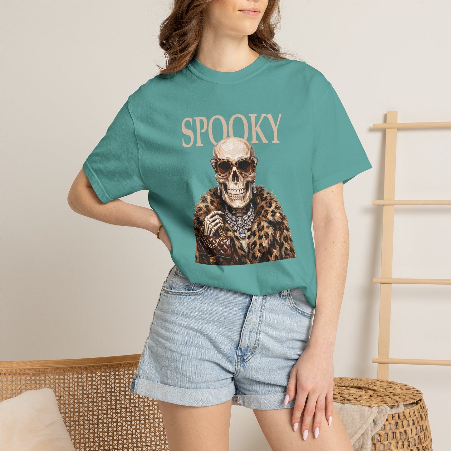 Spooky Skull Leopard  Graphic Tee - White font