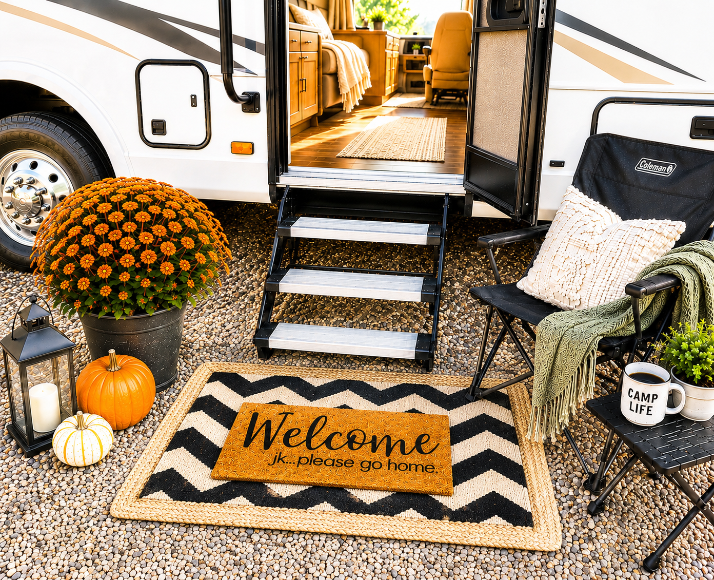 "Welcome (jk please go home)" Welcome Mat