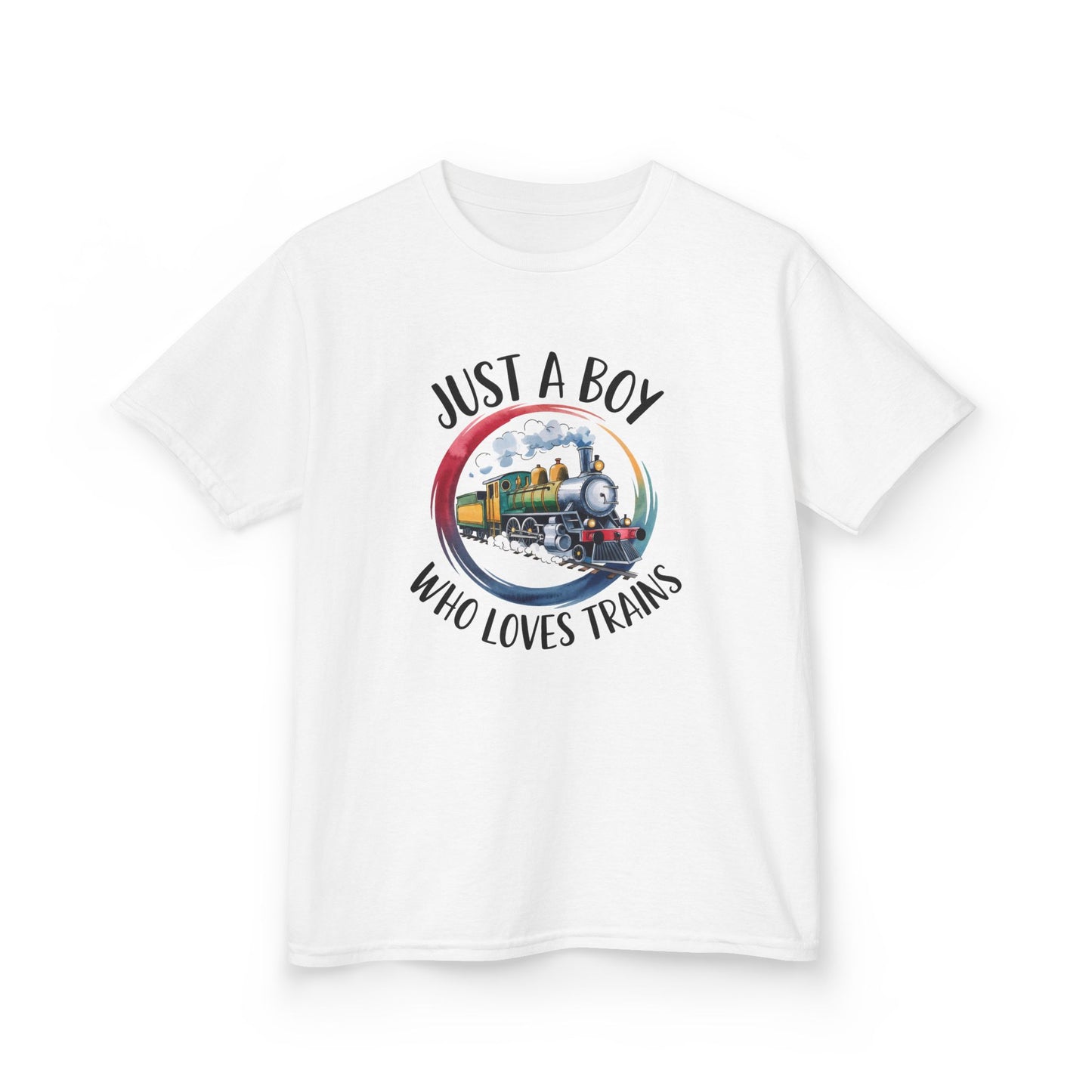 Kids Tee — "Just a Boy Who Loves Trains" Vintage Locomotive Shirt