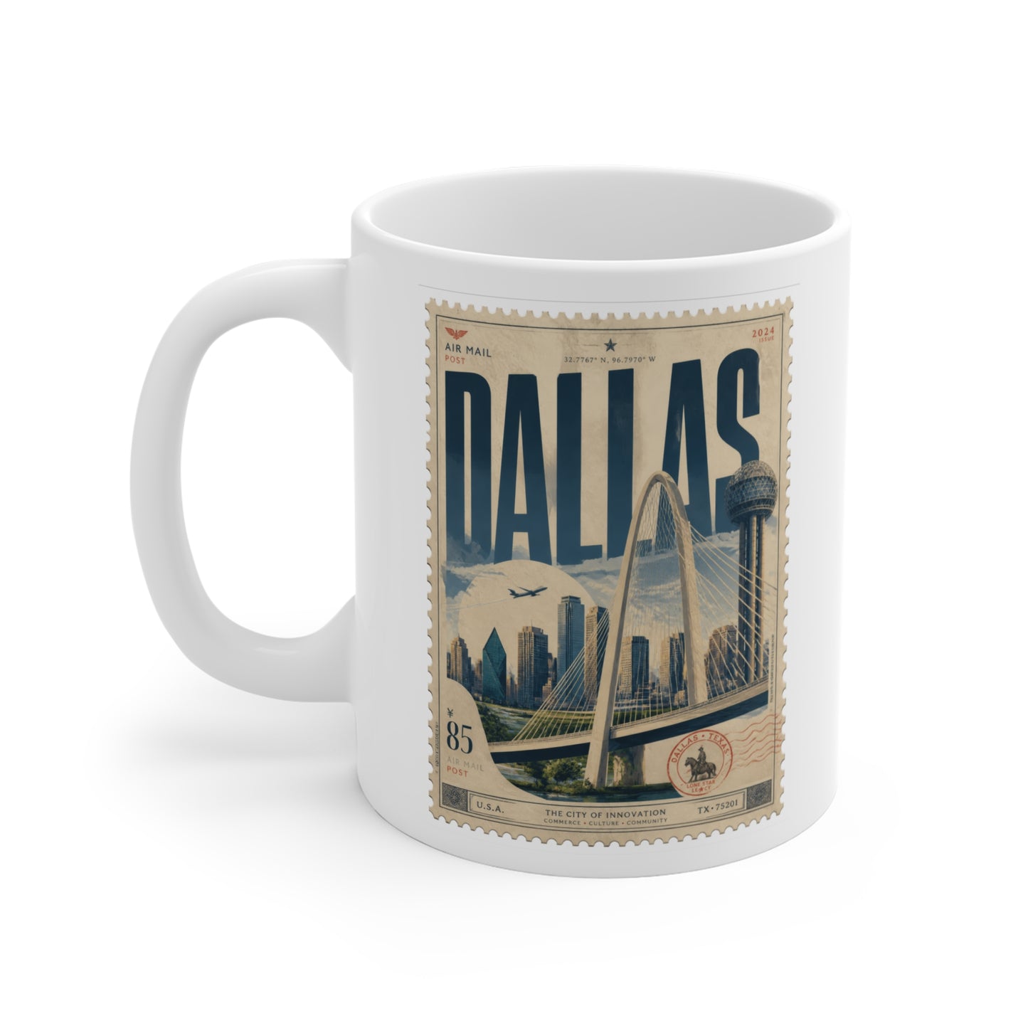 Dallas Vintage Travel Stamp Mug —  11oz