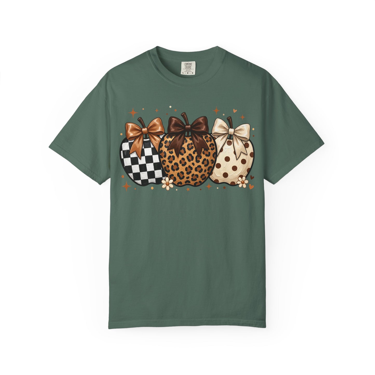 Fall Pumpkin Trio T-Shirt — Plaid, Leopard & Polka Dot Pumpkins with Bows