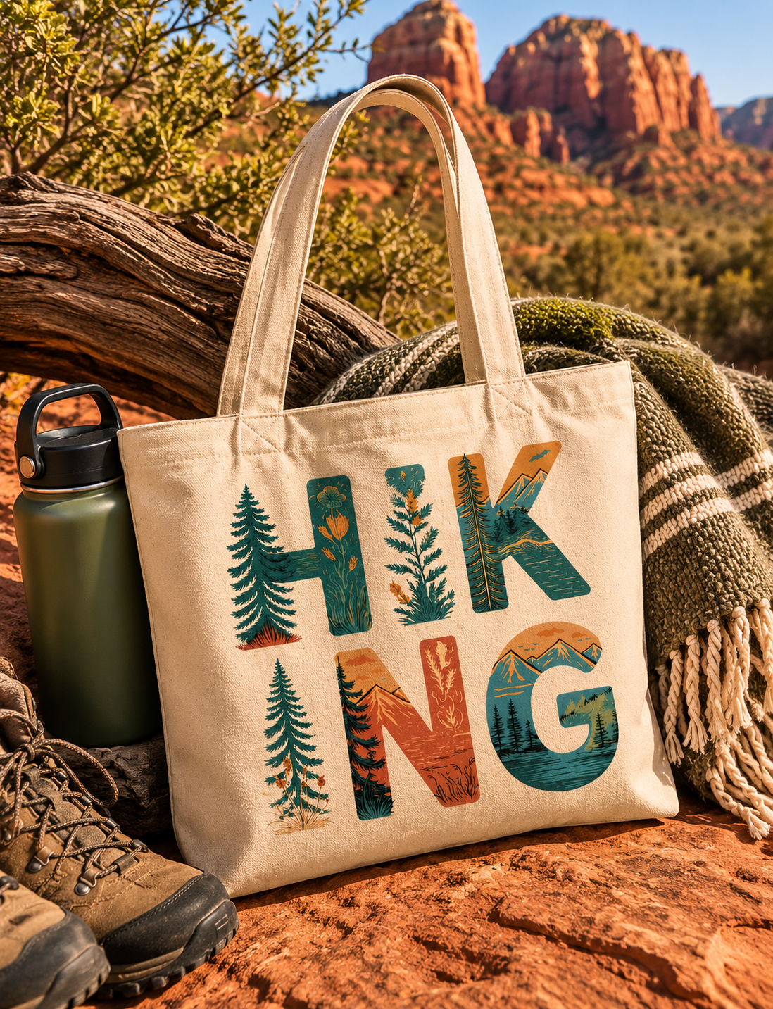 "Hiking" Travel Canvas Tote