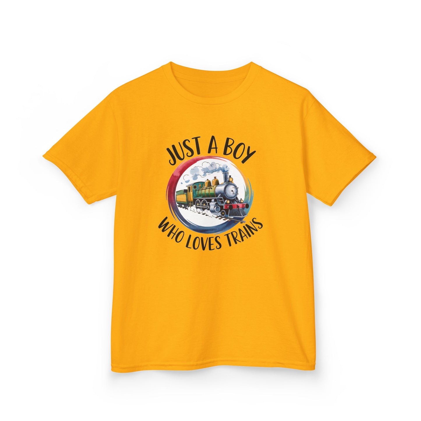 Kids Tee — "Just a Boy Who Loves Trains" Vintage Locomotive Shirt