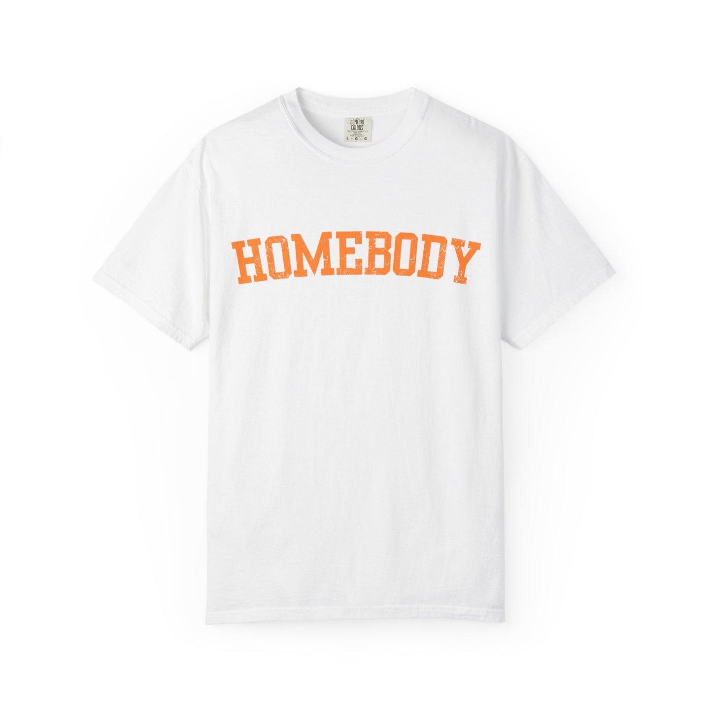 Homebody Graphic Tee  — Orange Collegiate Font