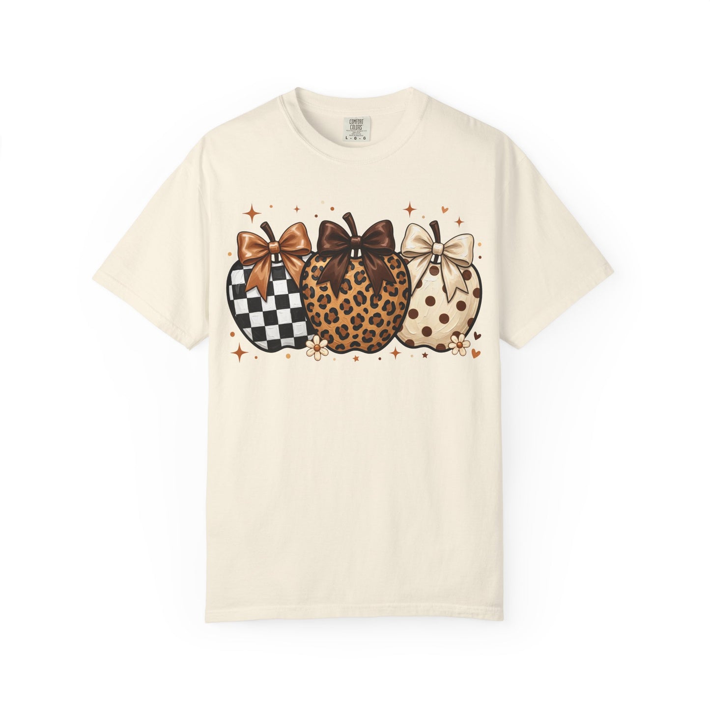 Fall Pumpkin Trio T-Shirt — Plaid, Leopard & Polka Dot Pumpkins with Bows
