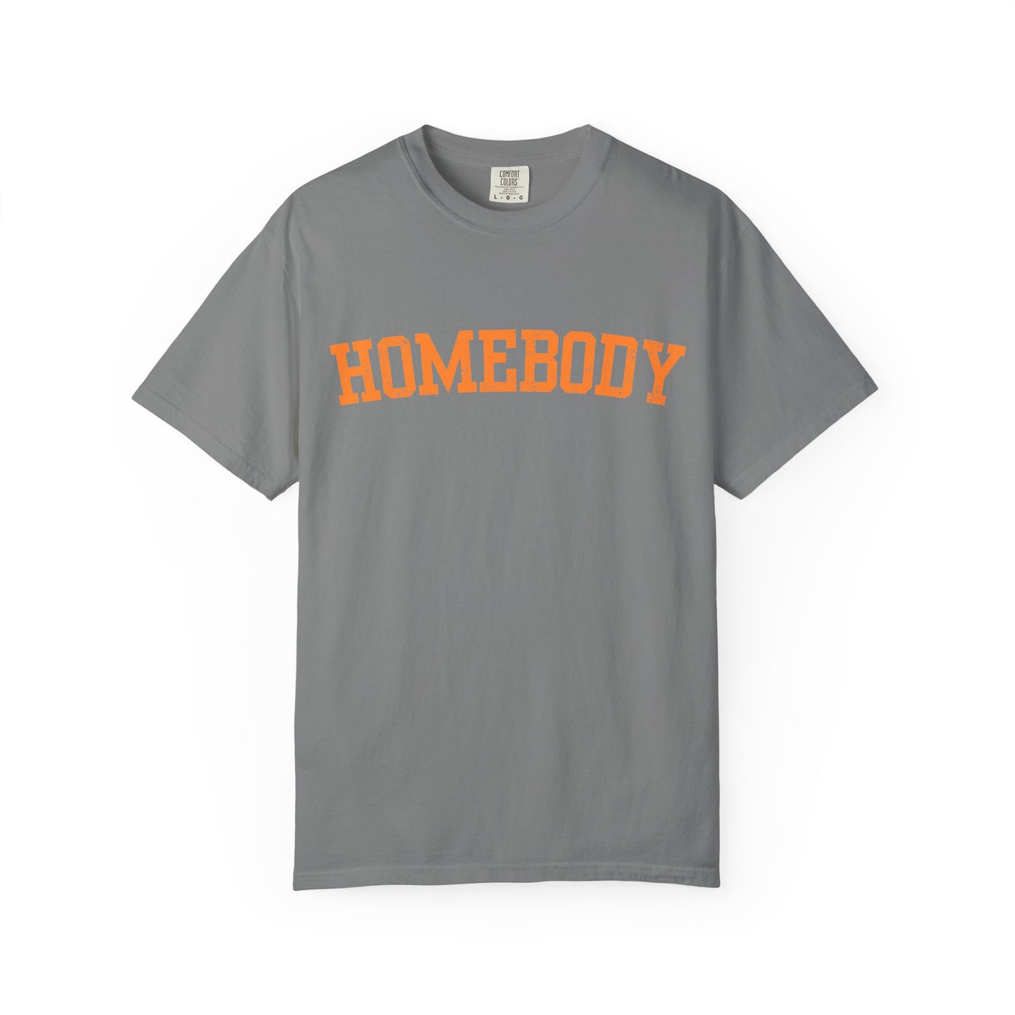 Homebody Graphic Tee  — Orange Collegiate Font