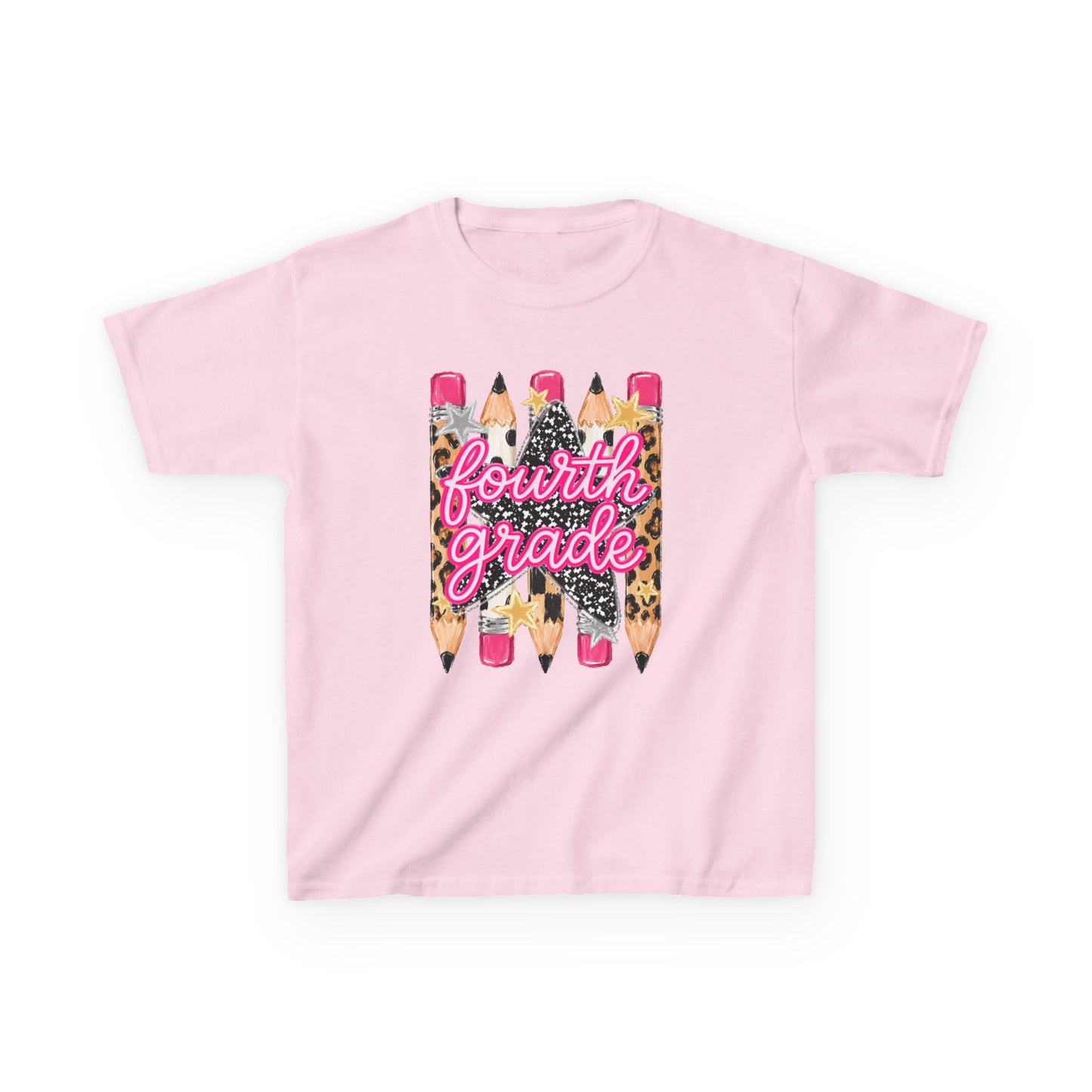 Fourth Grade Kids T‑Shirt — Leopard Pencil Back to School Tee