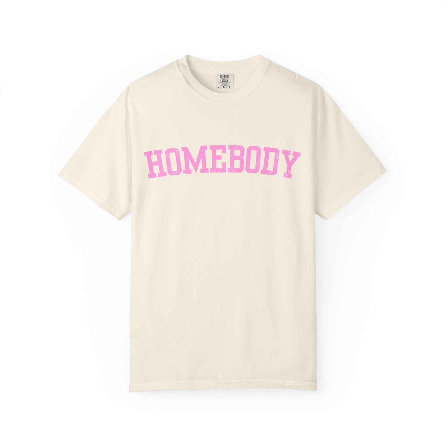 Homebody Graphic Tee  — Pink Collegiate Font