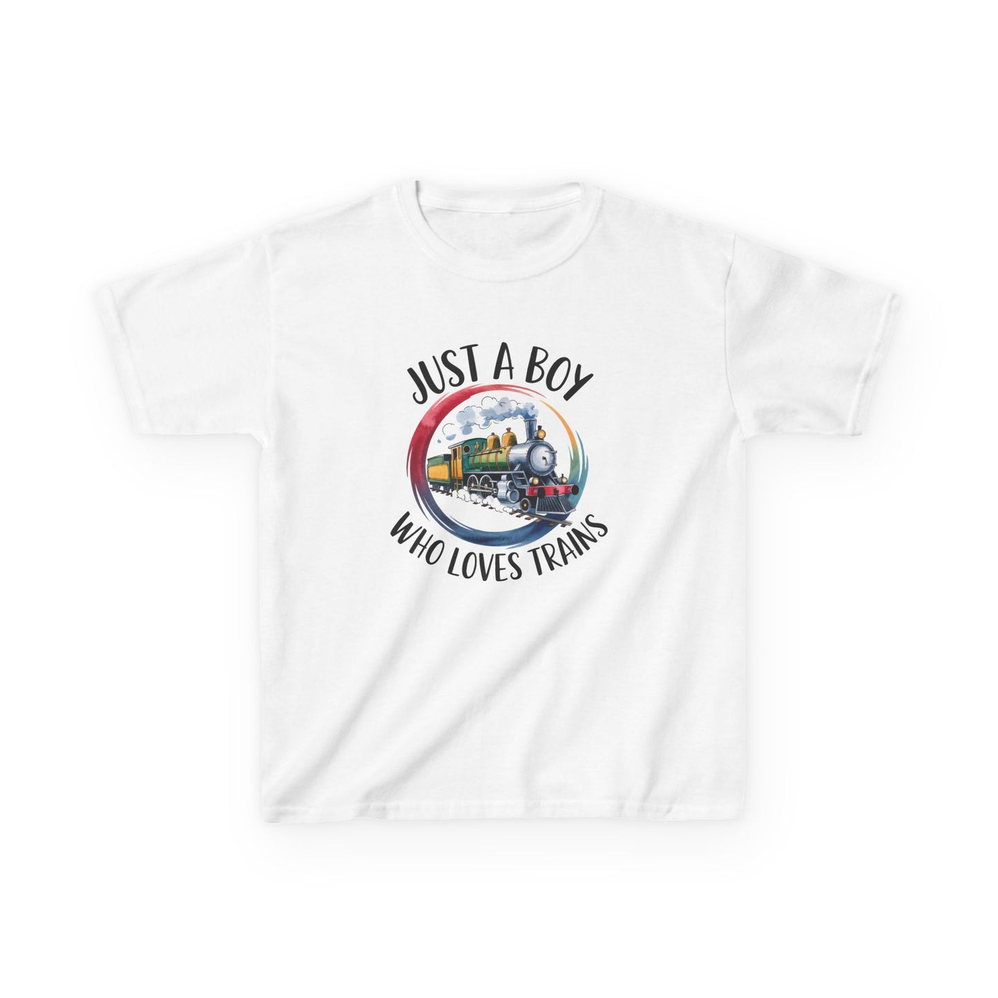 Kids Tee — "Just a Boy Who Loves Trains" Vintage Locomotive Shirt