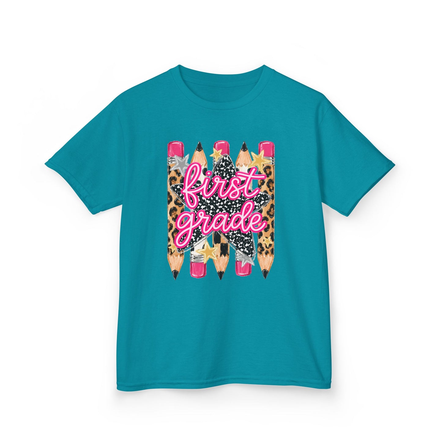 First Grade Kids T‑Shirt — Leopard Pencil Back to School Tee