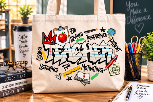 "Teacher" Graffiti Canvas Tote