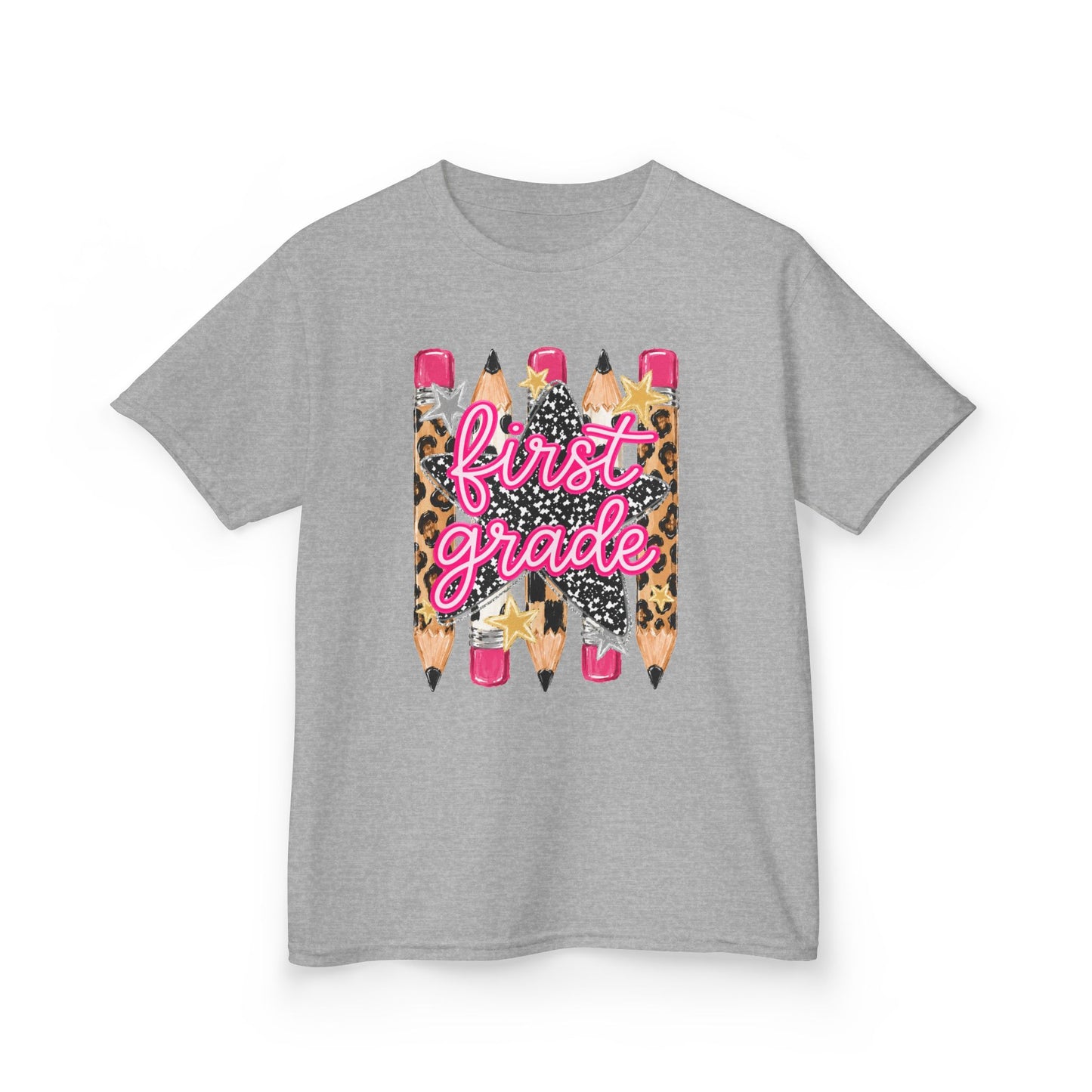 First Grade Kids T‑Shirt — Leopard Pencil Back to School Tee