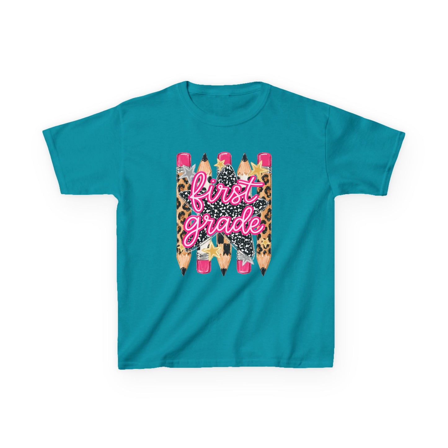 First Grade Kids T‑Shirt — Leopard Pencil Back to School Tee