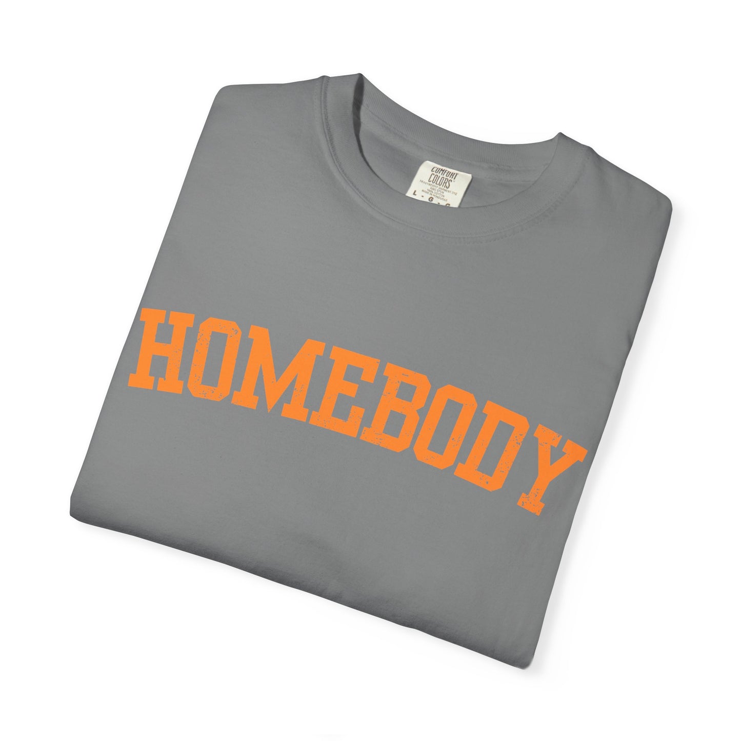 Homebody Graphic Tee  — Orange Collegiate Font