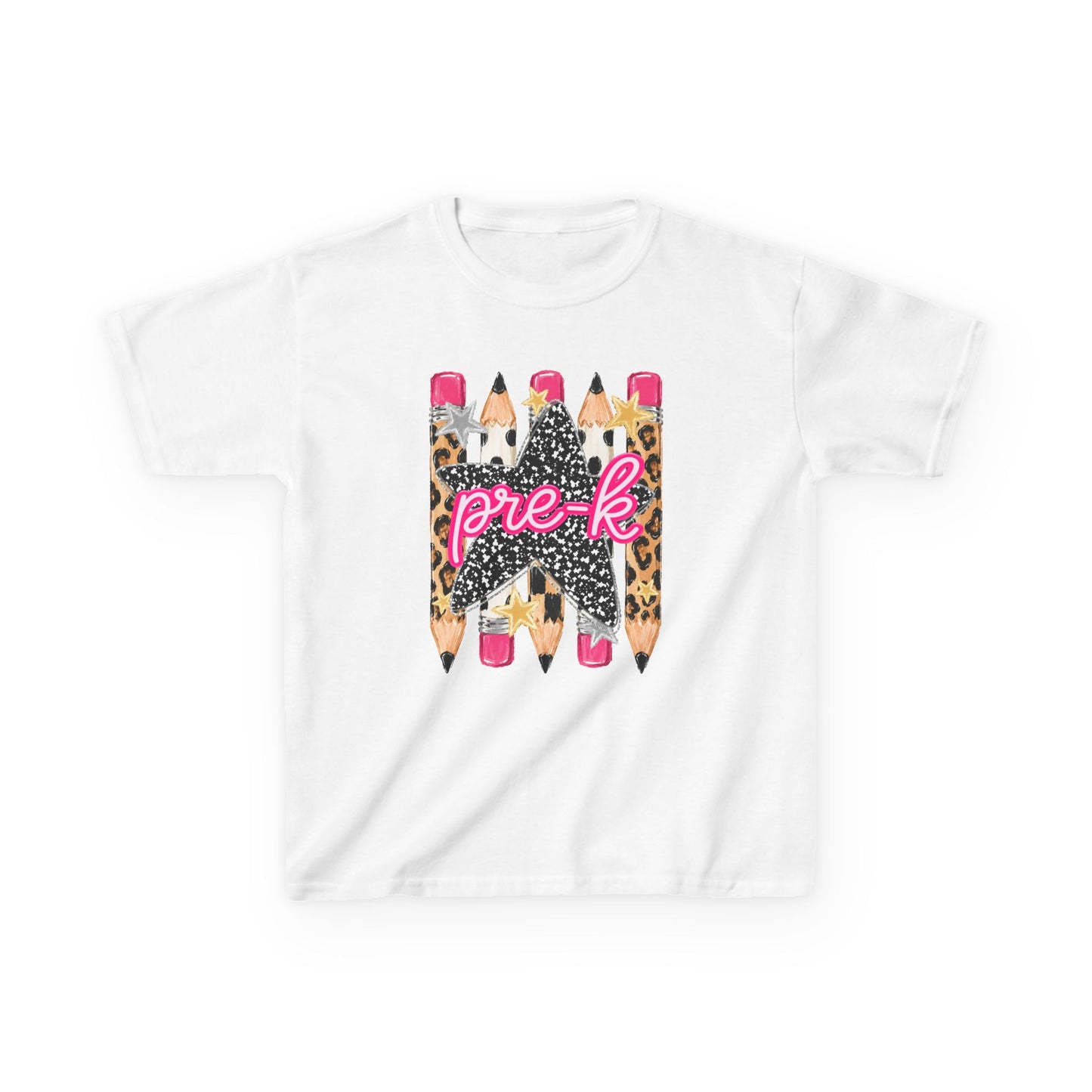 Pre-K Leopard Pencil Kids Tee — Cute Back-to-School Shirt for Preschool Girls