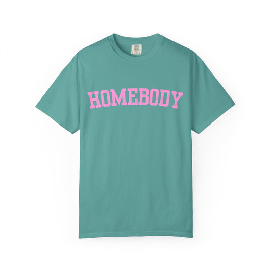Homebody Graphic Tee  — Pink Collegiate Font