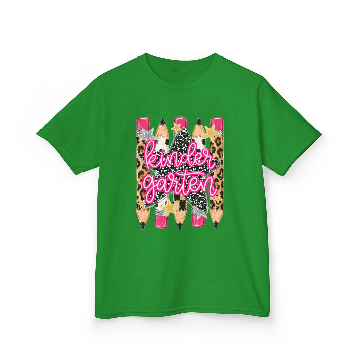 Kindergarten Pencils Kids Tee — Leopard Print Back-to-School Shirt