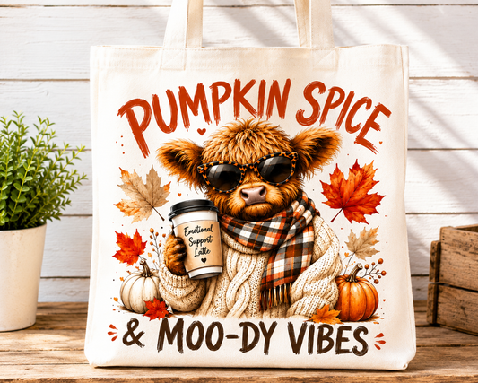 Pumpkin Spice & Moo-dy Vibes Canvas Tote