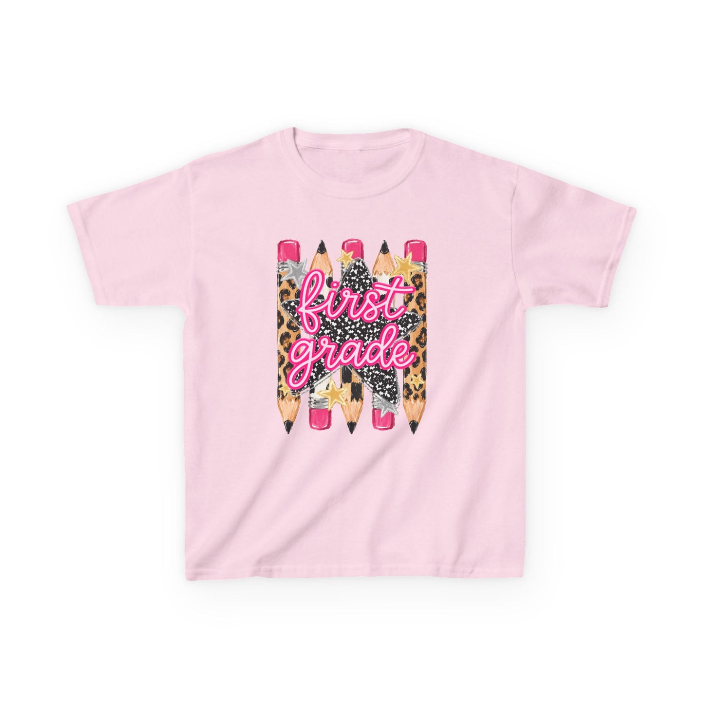 First Grade Kids T‑Shirt — Leopard Pencil Back to School Tee