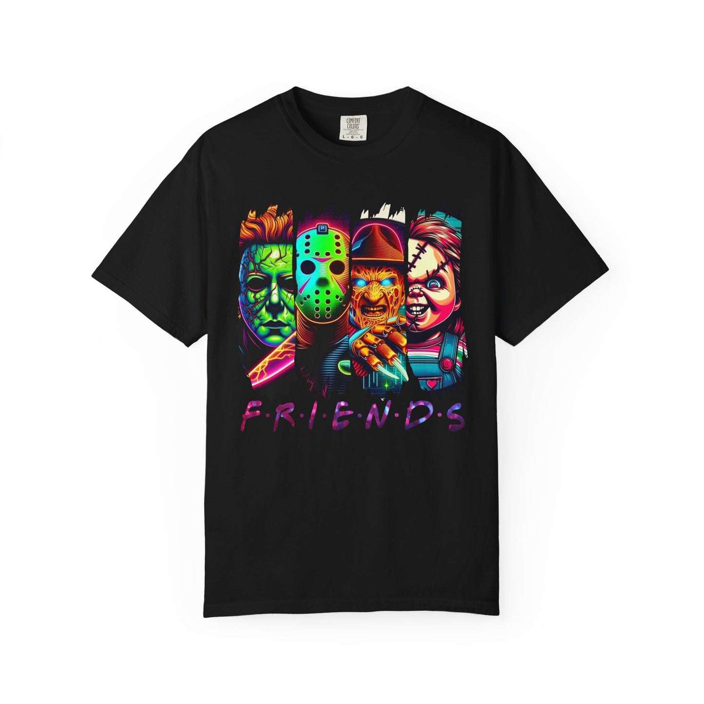 Horror Icons "Friends" T‑Shirt — Neon Retro Slasher Graphic Tee