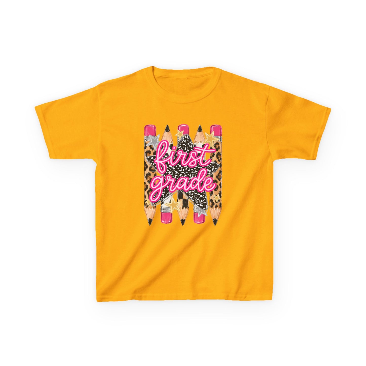First Grade Kids T‑Shirt — Leopard Pencil Back to School Tee