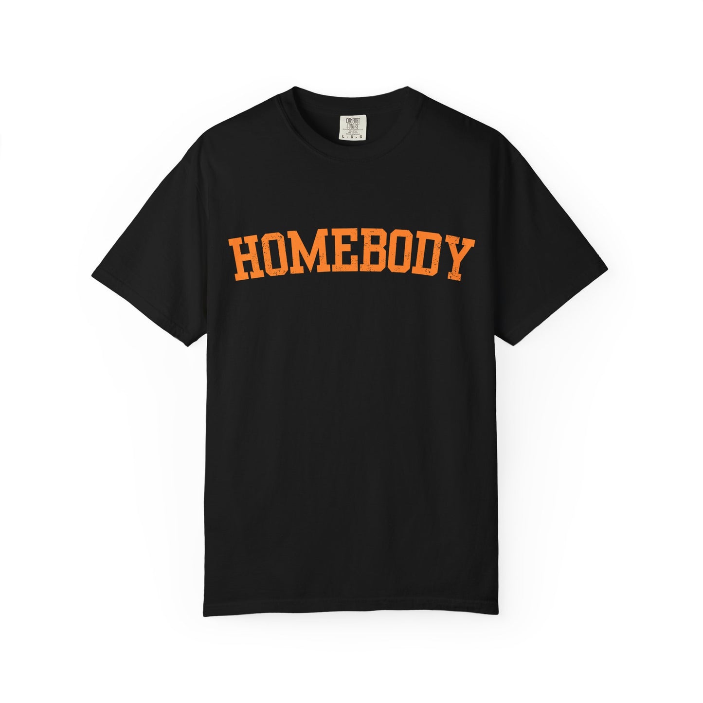 Homebody Graphic Tee  — Orange Collegiate Font