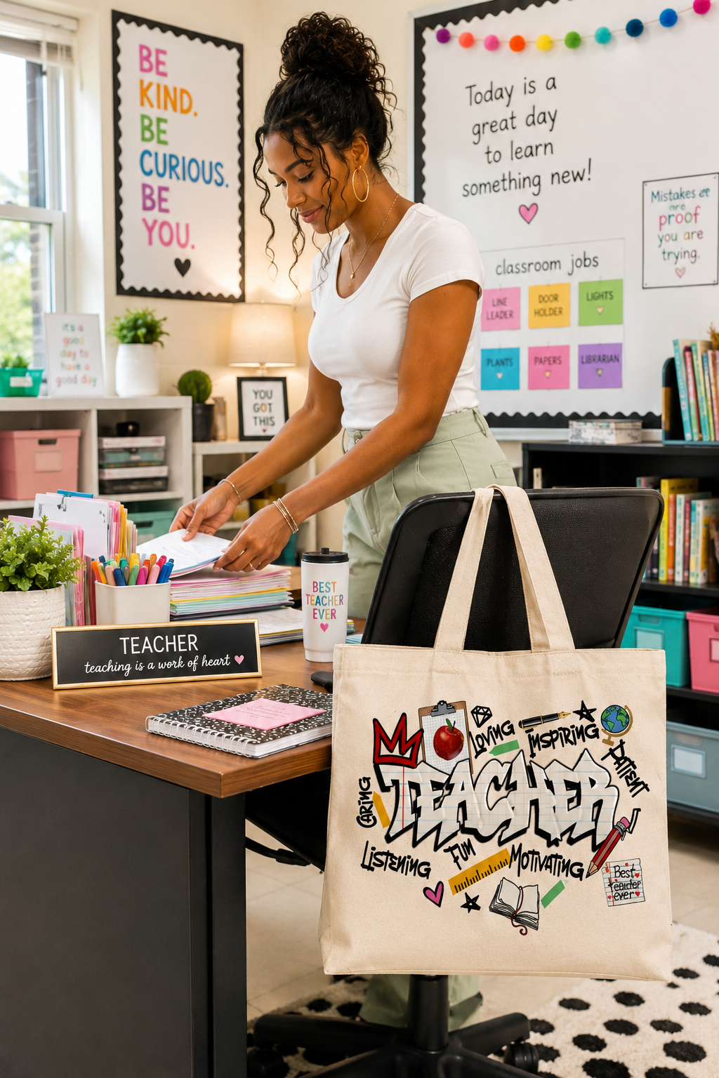 "Teacher" Graffiti Canvas Tote