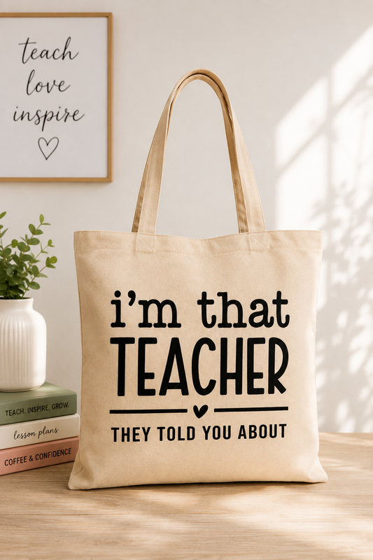 "I'm that Teacher that"Travel Canvas Tote Bag - Black font