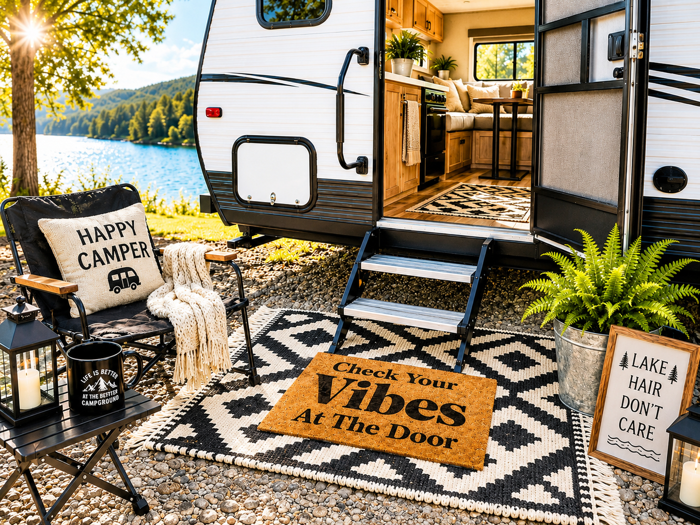 "Check Your Vibes At The Door" Welcome Mat