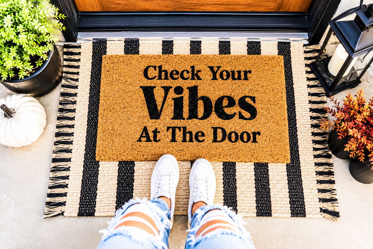 "Check Your Vibes At The Door" Welcome Mat