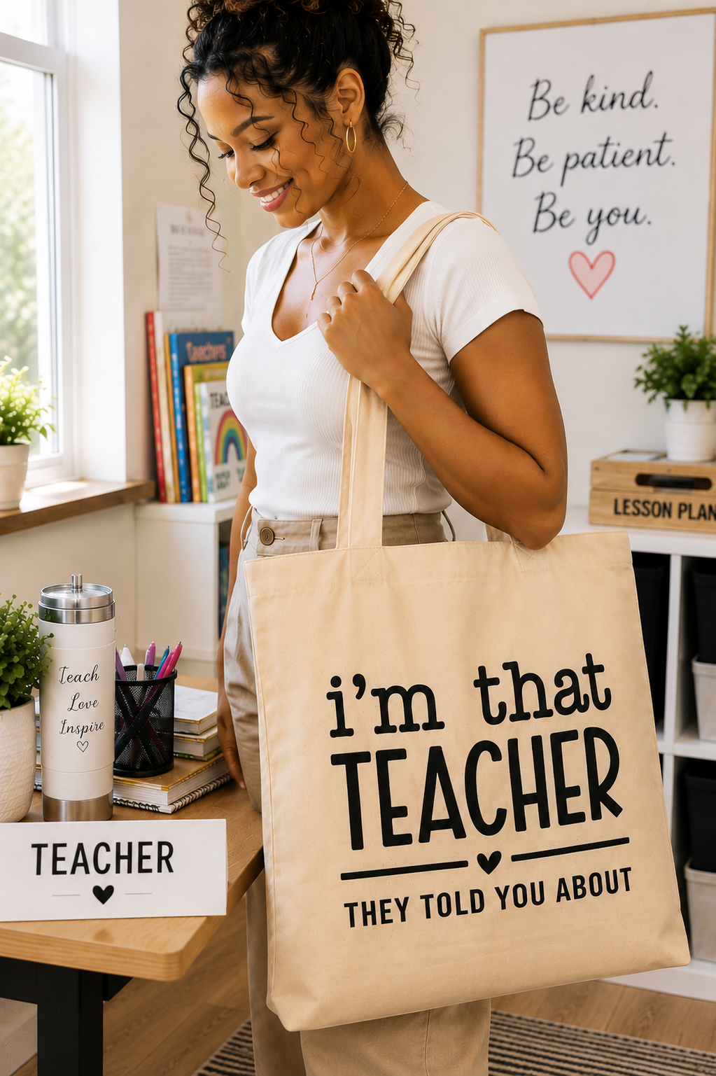 "I'm that Teacher that"Travel Canvas Tote Bag - Black font