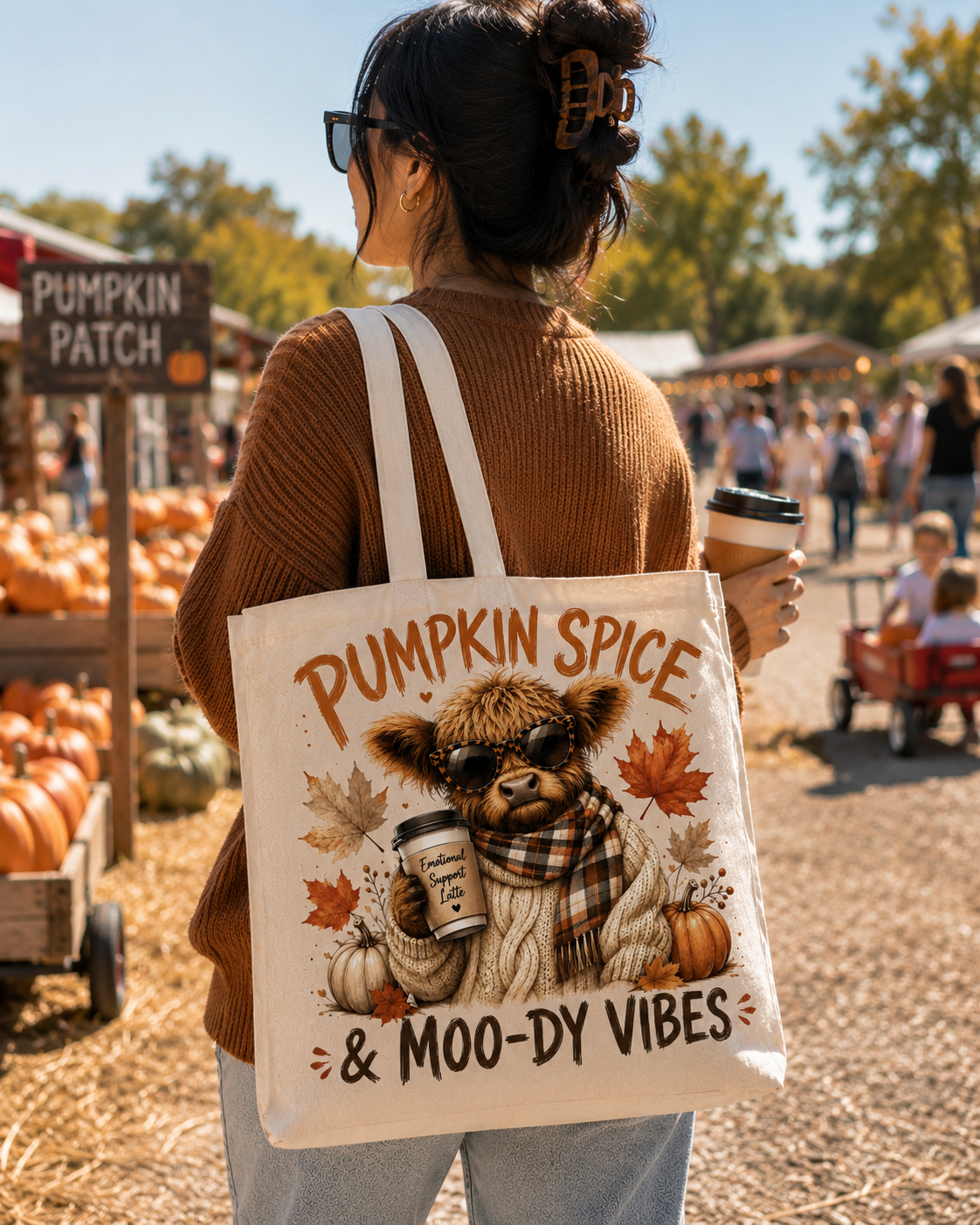 Pumpkin Spice & Moo-dy Vibes Canvas Tote