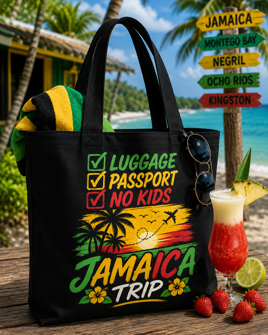 'Luggage, Passport, No Kids' Canvas Tote
